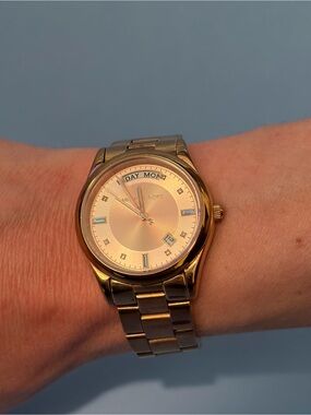 Michael Kors Gold-Tone Stainless Steel Watch with Day-Date Display